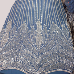 Cinderella Blue Embroidered Net Fabric with Sequins and Beads