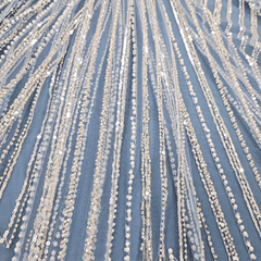 Cinderella Blue Embroidered Net Fabric with Sequins and Beads