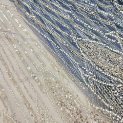 Cinderella Blue Embroidered Net Fabric with Sequins and Beads