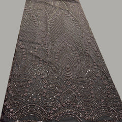 Grey Embroidered Net Fabric with Greyish Silver Beads, Sequins & Cutdana Work
