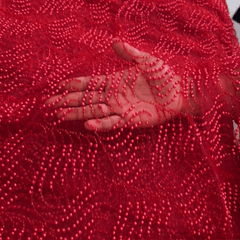 Red Embroidered on Red Net Fabric with Pearl work