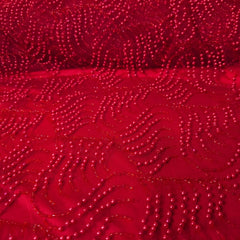 Red Embroidered on Red Net Fabric with Pearl work