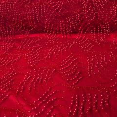 Red Embroidered on Red Net Fabric with Pearl work