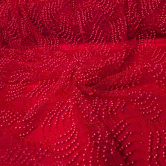 Red Embroidered on Red Net Fabric with Pearl work
