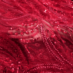 Red Embroidered on Red Net Fabric with Cutdana, Pearl & Sequin Work