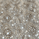 Beige Embroidered Net Fabric with Zari, Sequin & Mirror Work