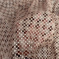 Net Cutwork Embroidered Fabric in Geometric Grid with Sequin Highlights
