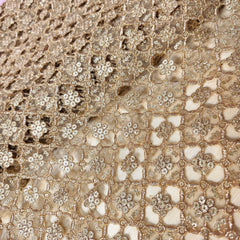 Cutwork Embroidered Fabric in Geometric Grid with Floral Sequin Highlights