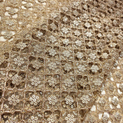 Cutwork Embroidered Fabric in Geometric Grid with Floral Sequin Highlights