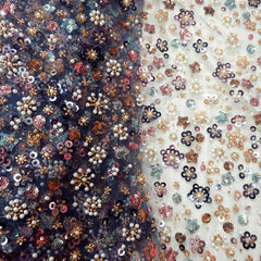 Blue Color Embroidered Net Fabric with Cutdana, Pearl & Sequin Work