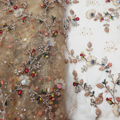 Multicolor Embroidered all over Floral butta with white Beads, Sequin work & Mirror Highlights