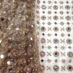 Mirror work on Beige Net Fabric with Zari & Sequin Work