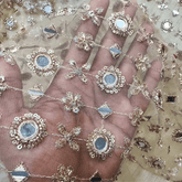 Mirror work on Beige Net Fabric with Zari & Sequin Work