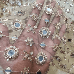 Mirror work on Beige Net Fabric with Zari & Sequin Work