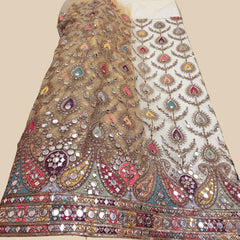 Multicolor Embroidered Net Fabric on Sequin,Zari & Mirror Work