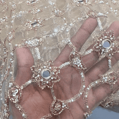 Embroidered Net Fabric with Sequin,Zari & Mirror Work with Pearl & Cutdana Work