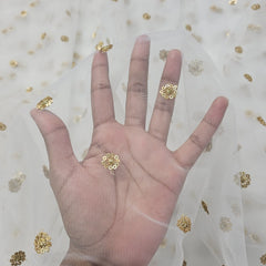 Dyeable Golden Floral Sequin Work on Net Fabric