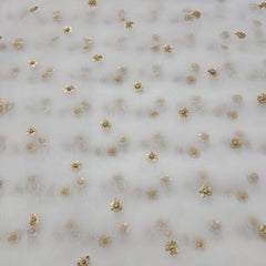 Dyeable Golden Floral Sequin Work on Net Fabric