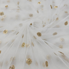 Dyeable Golden Floral Sequin Work on Net Fabric