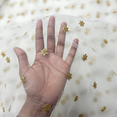 Dyeable Golden Floral Sequin Work on Net Fabric