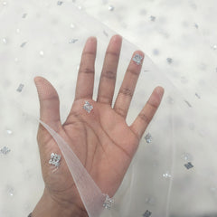 Dyeable Net Fabric with Silver Sequin Work