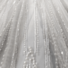 White Embroidered Net Fabric with Sequins and Beads