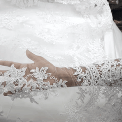 Gloria Pearl-Work Floral Embroidered White Lacey Net Fabric