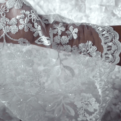 Davina Sequin Work White Lacey Net Embroidered Fabric