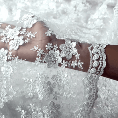 Clara White Lacey Net Floral Embroidered Fabric