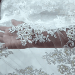 Selena Ivory Pearl & Sequin Lacey Net Floral Embroidered Fabric