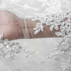 Selena Ivory Pearl & Sequin Lacey Net Floral Embroidered Fabric