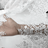 Camila White Pearl Lacey Net Floral Embroidered Fabric