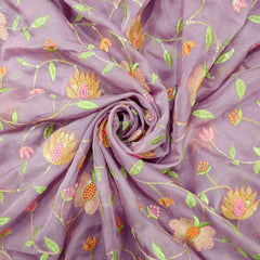 Nargis Embroidered Fabric on Lilac Organza Base