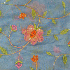 Nargis Embroidered Fabric on Powder Blue Organza Base