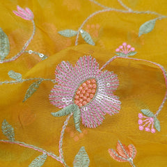 Nargis Embroidered Fabric on Mustard Yellow Organza Base
