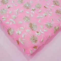 Zeenat Floral Sequin Work on Baby Pink Organza Base