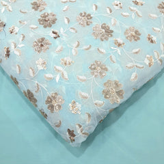 Zeenat Floral Sequin Work on Powder Blue Organza Base