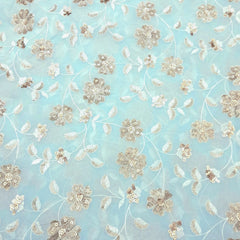 Zeenat Floral Sequin Work on Powder Blue Organza Base