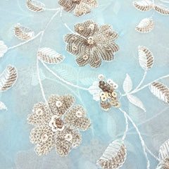 Zeenat Floral Sequin Work on Powder Blue Organza Base