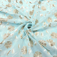 Zeenat Floral Sequin Work on Powder Blue Organza Base