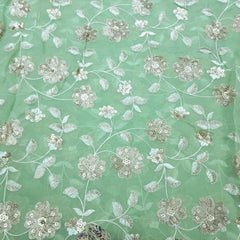 Zeenat Floral Sequin Work Pastel Green on Organza Base
