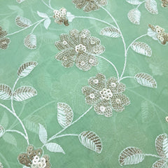 Zeenat Floral Sequin Work Pastel Green on Organza Base