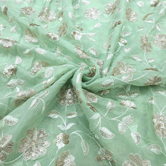 Zeenat Floral Sequin Work Pastel Green on Organza Base