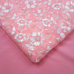 Zeenat Floral Sequin Work on Peach Pink Color Organza Base