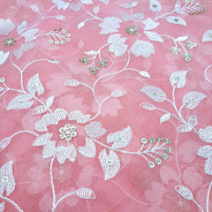 Zeenat Floral Sequin Work on Peach Pink Color Organza Base