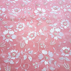 Zeenat Floral Sequin Work on Peach Pink Color Organza Base