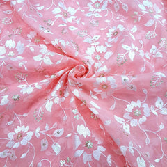 Zeenat Floral Sequin Work on Peach Pink Color Organza Base