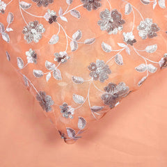 Zeenat Floral Sequin Work on Light Orange Organza Base