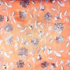Zeenat Floral Sequin Work on Light Orange Organza Base