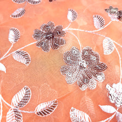 Zeenat Floral Sequin Work on Light Orange Organza Base
